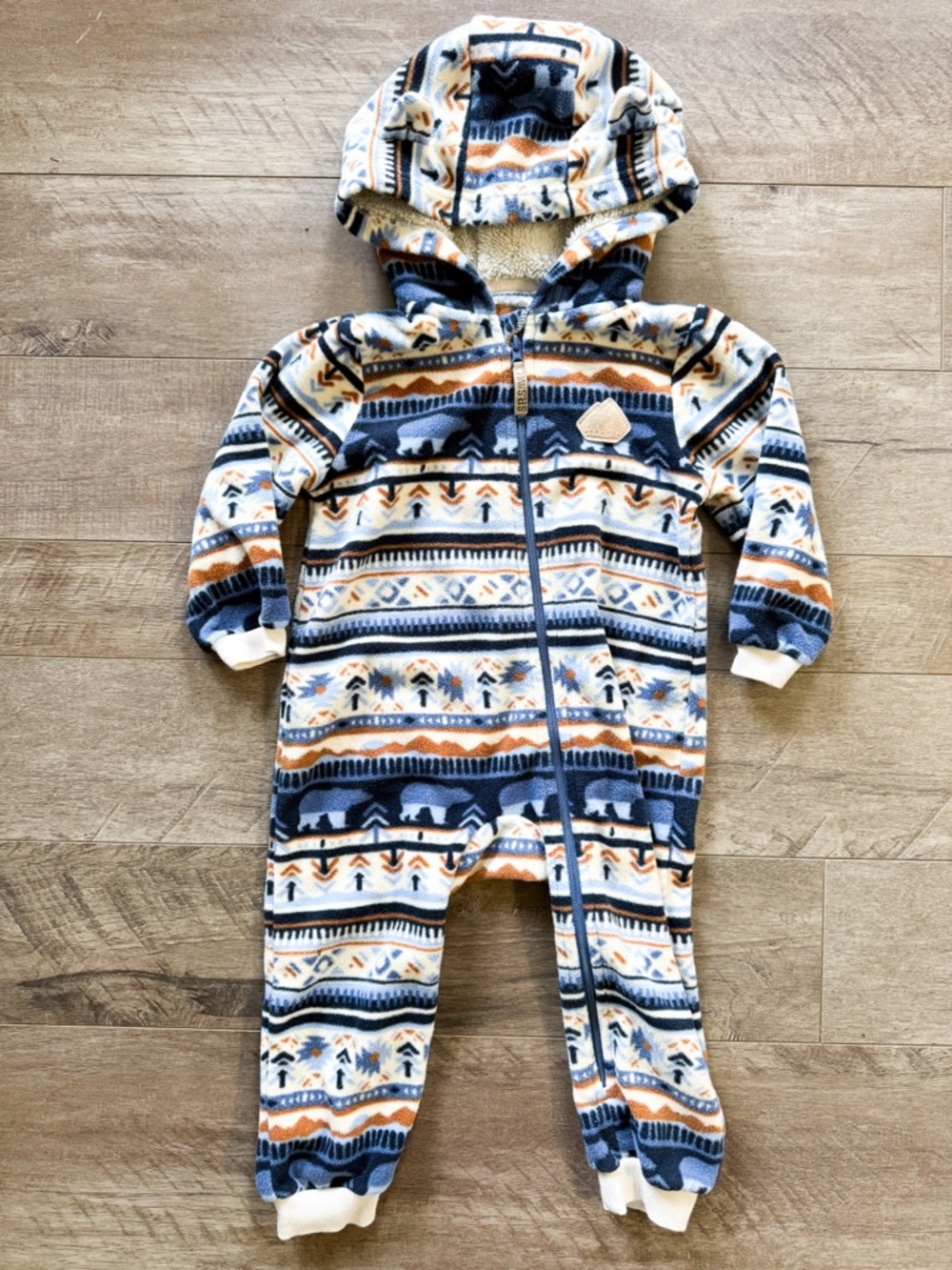 Souris Mini Toddler Kids Fleece Hooded One Piece Jumpsuit Aztec Fair Isle Print